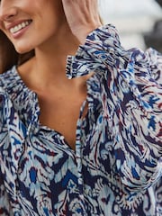 Sosandar Blue Abstract Print Tie Neck Detail Blouse - Image 4 of 5