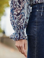 Sosandar Blue Abstract Print Tie Neck Detail Blouse - Image 5 of 5
