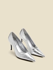 Sosandar Silver Leather Curved Heel Court Shoes - Image 2 of 4