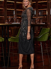 Sosandar Black Embellished Wrap Front Dress - Image 3 of 5