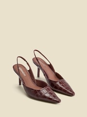 Sosandar Brown Croc Effect Leather Slingback Heels - Image 1 of 4