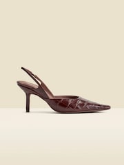 Sosandar Brown Croc Effect Leather Slingback Heels - Image 2 of 4