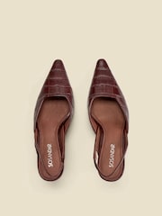 Sosandar Brown Croc Effect Leather Slingback Heels - Image 3 of 4