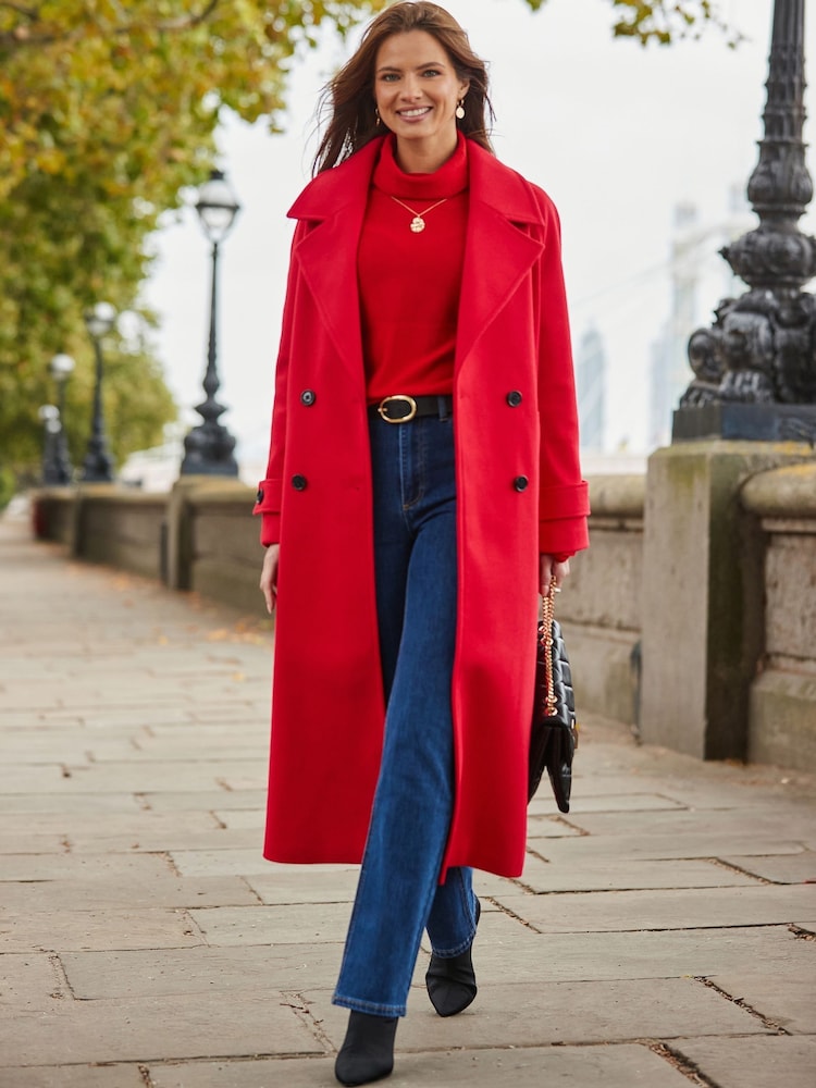 Sosandar Red Oversized Double Breasted Coat - Image 1 of 5