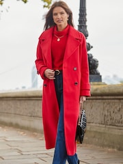 Sosandar Red Oversized Double Breasted Coat - Image 4 of 5
