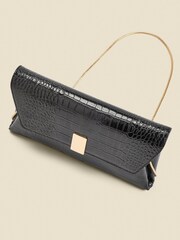 Sosandar Black Croc Effect Leather Clutch Bag With Gold Clasp - Image 5 of 5