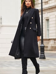 Sosandar Black Double Breasted Longline Coat - Image 1 of 5
