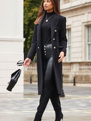 Sosandar Black Double Breasted Longline Coat - Image 3 of 5