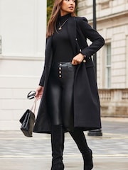 Sosandar Black Double Breasted Longline Coat - Image 4 of 5