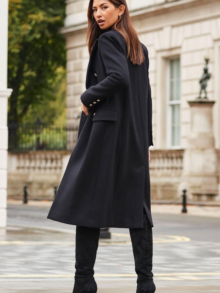 Sosandar Black Double Breasted Longline Coat - Image 5 of 5