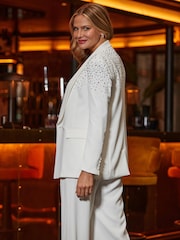 Sosandar White Petite Embellished Double Breasted Blazer - Image 2 of 6