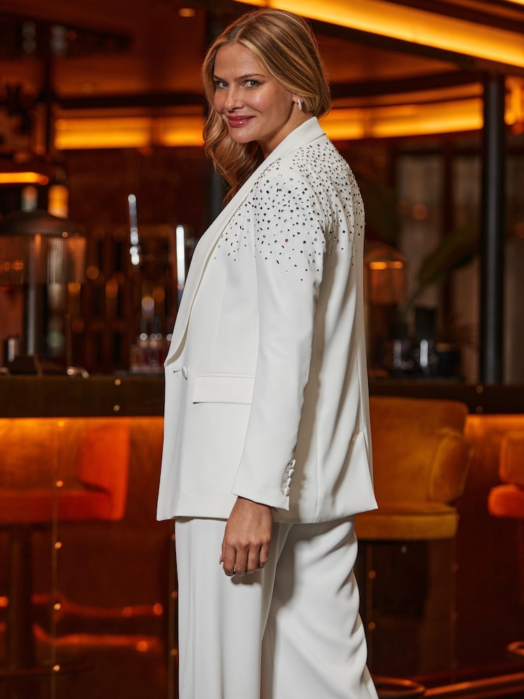 Sosandar White Petite Embellished Double Breasted Blazer - Image 2 of 6