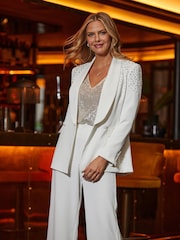 Sosandar White Petite Embellished Double Breasted Blazer - Image 3 of 6