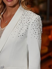 Sosandar White Petite Embellished Double Breasted Blazer - Image 6 of 6