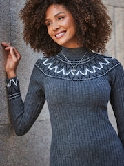 Sosandar Grey Knitted Fit and Flare Petite Fairisle Midaxi Dress - Image 3 of 5