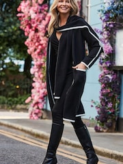 Sosandar Black Contrast Trim Cardigan With Scarf - Image 1 of 5