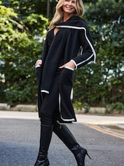 Sosandar Black Contrast Trim Cardigan With Scarf - Image 2 of 5