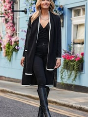Sosandar Black Contrast Trim Cardigan With Scarf - Image 3 of 5