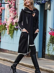 Sosandar Black Contrast Trim Cardigan With Scarf - Image 4 of 5