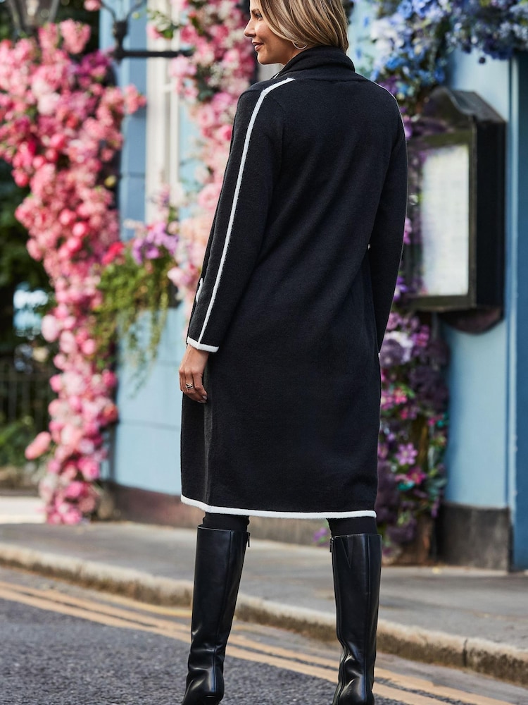 Sosandar Black Contrast Trim Cardigan With Scarf - Image 5 of 5