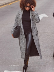 Sosandar Black Petite Herringbone Wool Mix Longline Coat - Image 1 of 5