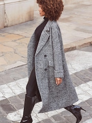 Sosandar Black Petite Herringbone Wool Mix Longline Coat - Image 2 of 5
