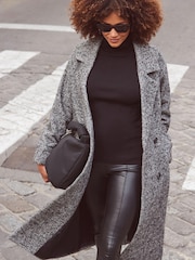 Sosandar Black Petite Herringbone Wool Mix Longline Coat - Image 5 of 5