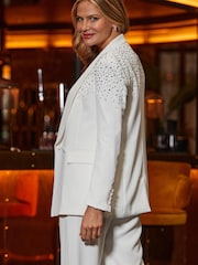 Sosandar White Embellished Double Breasted Blazer - Image 3 of 5