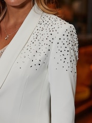 Sosandar White Embellished Double Breasted Blazer - Image 5 of 5