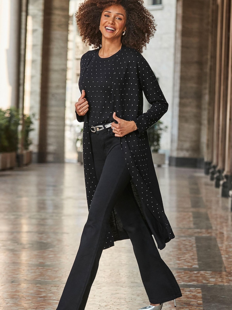 Sosandar Black Embellished Longline Cardigan - Image 1 of 5