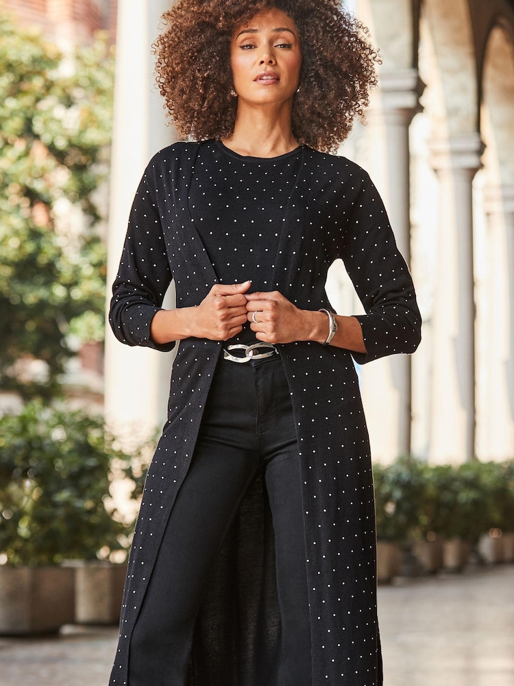Sosandar Black Embellished Longline Cardigan - Image 2 of 5