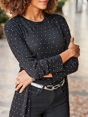 Sosandar Black Embellished Longline Cardigan - Image 3 of 5