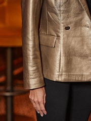 Sosandar Gold Metallic Faux Fur Leather Blazer - Image 3 of 4