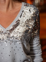Sosandar Silver Ombre Sequin Jumper - Image 5 of 5