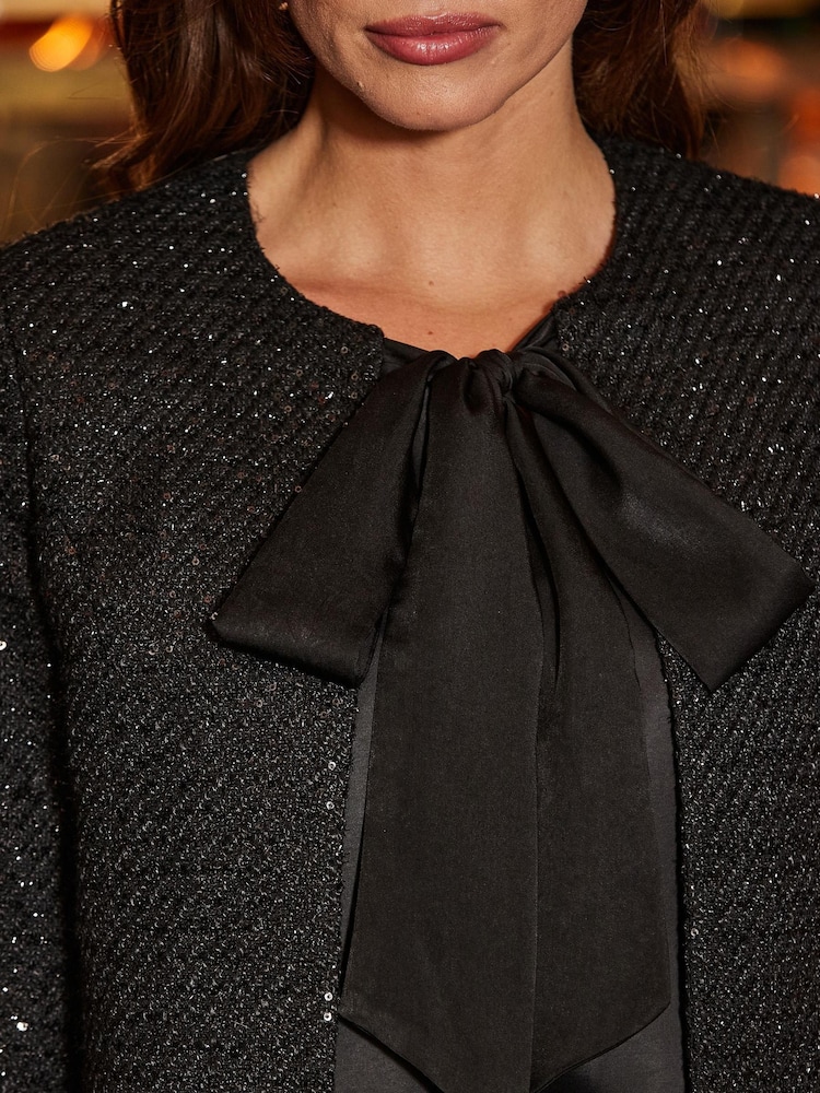 Sosandar Black Shimmer Boucle Bow Detail Jacket - Image 5 of 5