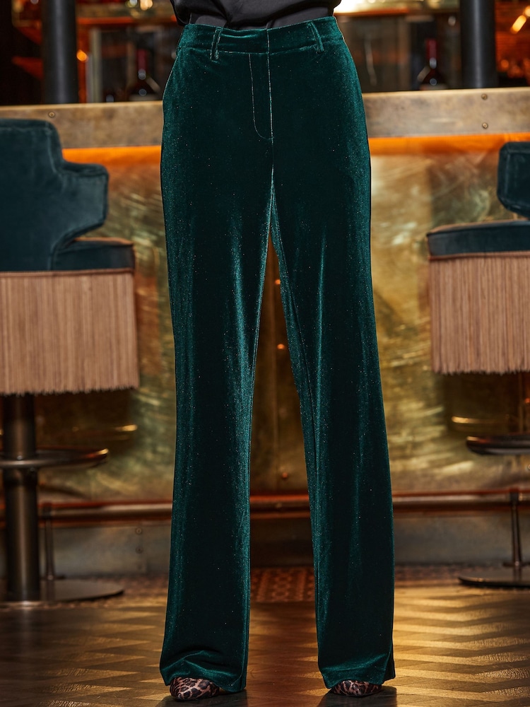 Sosandar Green Luxe Velvet Wide Leg Trousers - Image 2 of 5