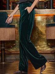 Sosandar Green Luxe Velvet Wide Leg Trousers - Image 3 of 5
