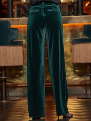 Sosandar Green Luxe Velvet Wide Leg Trousers - Image 4 of 5