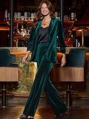 Sosandar Green Luxe Velvet Wide Leg Trousers - Image 5 of 5