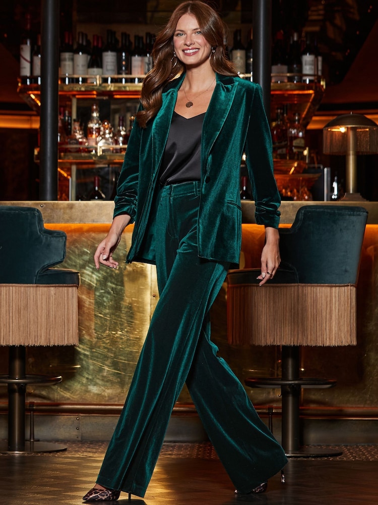 Sosandar Green Luxe Velvet Wide Leg Trousers - Image 5 of 5