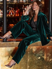 Sosandar Green Luxe Velvet Blazer - Image 1 of 5