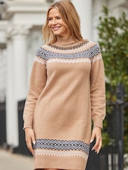 Sosandar Natural Fair Isle Knitted Shift Dress - Image 2 of 5
