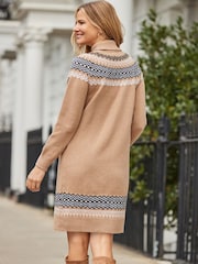 Sosandar Natural Fair Isle Knitted Shift Dress - Image 4 of 5
