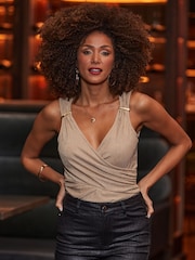 Sosandar Gold Metallic Shimmer Wrap Front Vest Top - Image 1 of 4