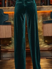 Sosandar Green Petite Luxe Velvet Wide Leg Trousers - Image 4 of 5