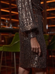 Sosandar Gold Petite Petite Sequin Cowl Neck Dress - Image 4 of 5