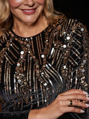 Sosandar Black Velvet Embellished Pencil Mini Dress - Image 1 of 5