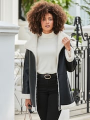 Sosandar Black Faux Leather Shearling Coat - Image 3 of 5