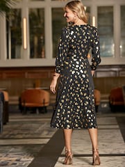Sosandar Black Metallic Spot Print Wrap Dress - Image 5 of 6