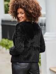 Sosandar Black Fluffy Knit Cardigan With Luxe Gold Buttons - Image 5 of 5